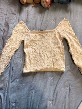 Cream Floral Knit Off-Shoulder Top